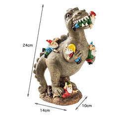 Resin Dinosaur with Gnomes Statue w/ Bear and Cat Variants
