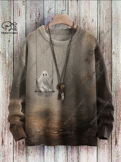 Halloween Ghost Pattern Casual Winter Sweater
