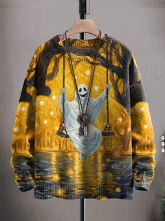 Halloween Ghost Pattern Casual Winter Sweater