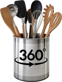 Cooler Kitchen Extra Large and Sturdy Rotating Utensil Holder Caddy with No-Tip Weighted Base, Removable Divider, and Gripped Insert | Rust Proof and Dishwasher Safe