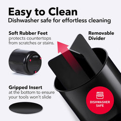 Cooler Kitchen Extra Large and Sturdy Rotating Utensil Holder Caddy with No-Tip Weighted Base, Removable Divider, and Gripped Insert | Rust Proof and Dishwasher Safe