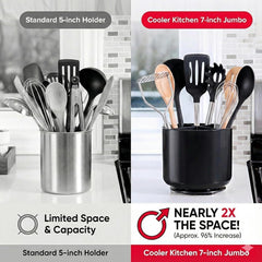 Cooler Kitchen Extra Large and Sturdy Rotating Utensil Holder Caddy with No-Tip Weighted Base, Removable Divider, and Gripped Insert | Rust Proof and Dishwasher Safe