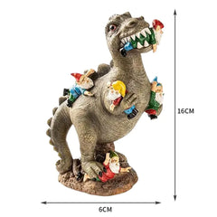 Resin Dinosaur with Gnomes Statue w/ Bear and Cat Variants