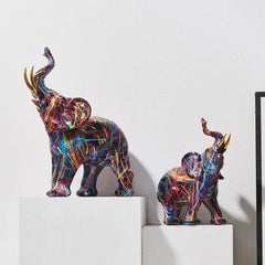 Chromotherapy Graffiti Colorful Elephant Sculpture