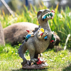 Resin Dinosaur with Gnomes Statue w/ Bear and Cat Variants