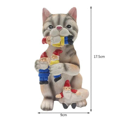 Resin Dinosaur with Gnomes Statue w/ Bear and Cat Variants