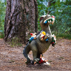 Resin Dinosaur with Gnomes Statue w/ Bear and Cat Variants