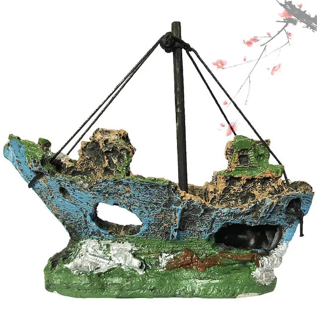 Resin Pirate Ship Wreck Aquarium Ornament